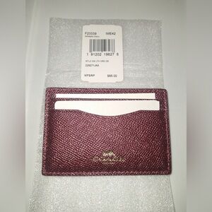 Coach Metallic Crossgrain Leather Card Case Metallic Cherry F23339 New with Tags